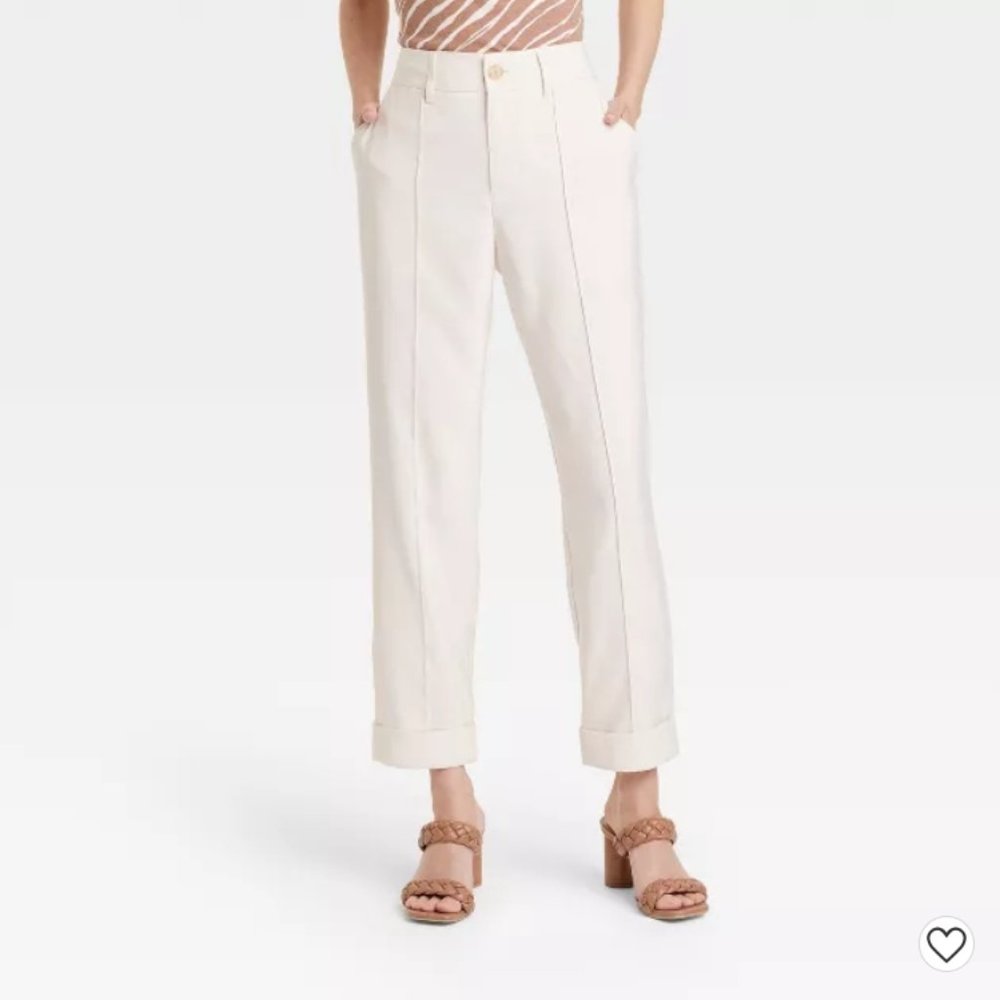 High-Rise Slim Fit Effortless Pintuck Ankle Pants-A New Day™Cream 17 NWT 2